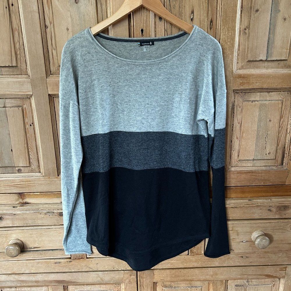 Smartwool Small Colorblock Sweater Crewneck Knit Black Gray Wool Blend